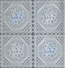 55x140cm Restje tafelzeil kant wit met blauwe en witte bloemen